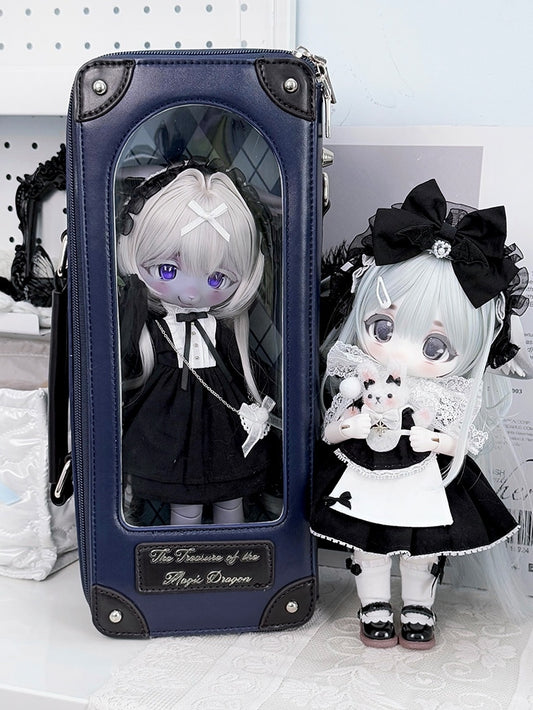 Dark Blue Diamond Pattern 1/6 Scale BJD Doll Bag with Two Straps