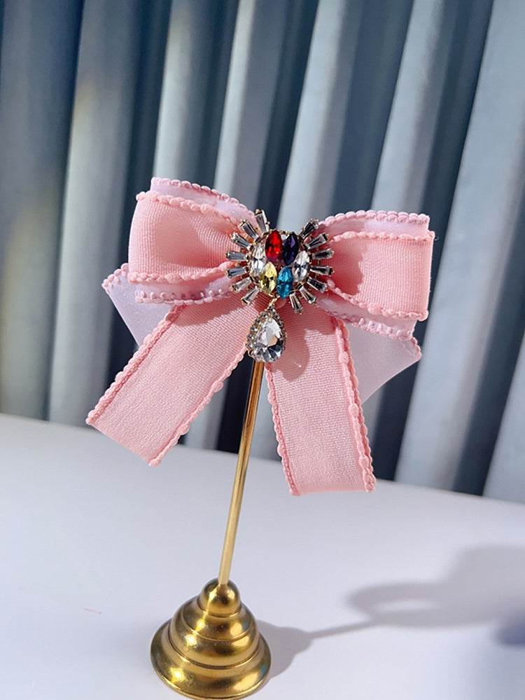 Blue/Pink Rhinestone Charm Bowknot Hairclip