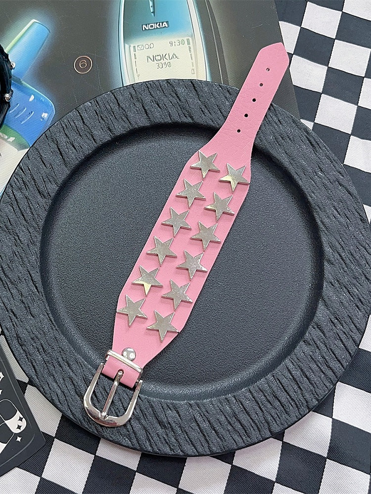 Black/Red/Pink Punk Rock Star Details Bracelet