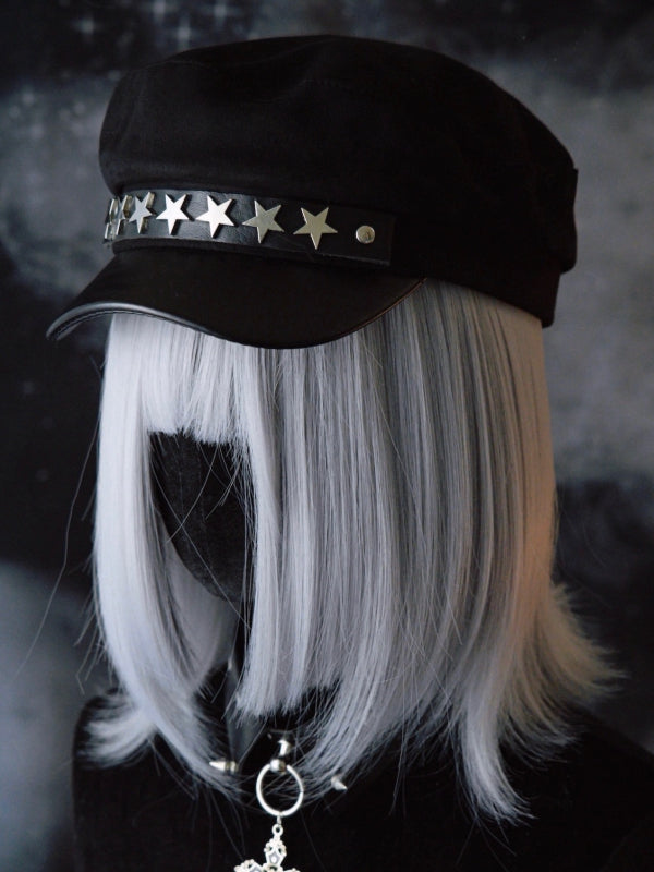 Black Gothic Star-shaped Studs Details Beret Hat