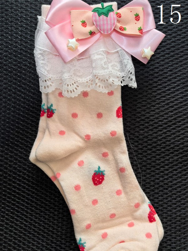 19 Options Colorful Lolita Calf Socks With Bowknot Details And Lace Cuffs