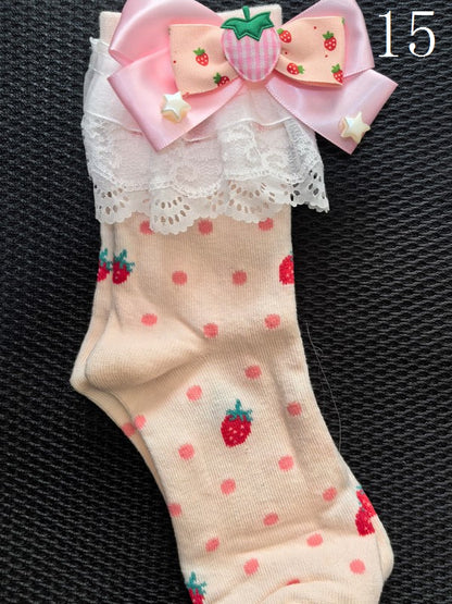 19 Options Colorful Lolita Calf Socks With Bowknot Details And Lace Cuffs