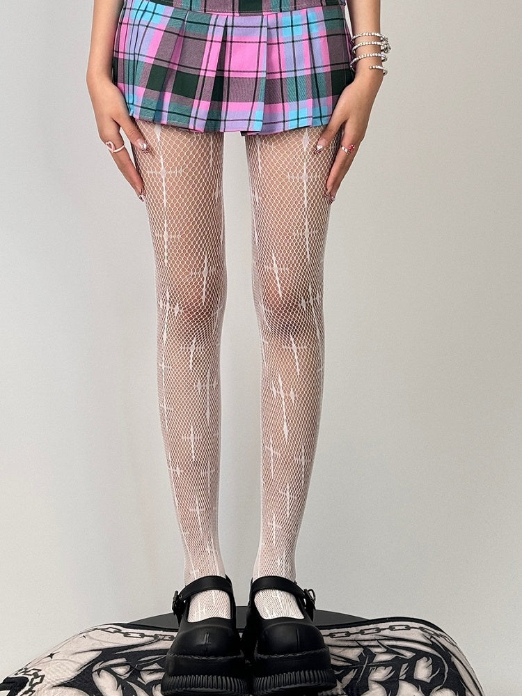 Black/White Gothic Cross Pattern Tights