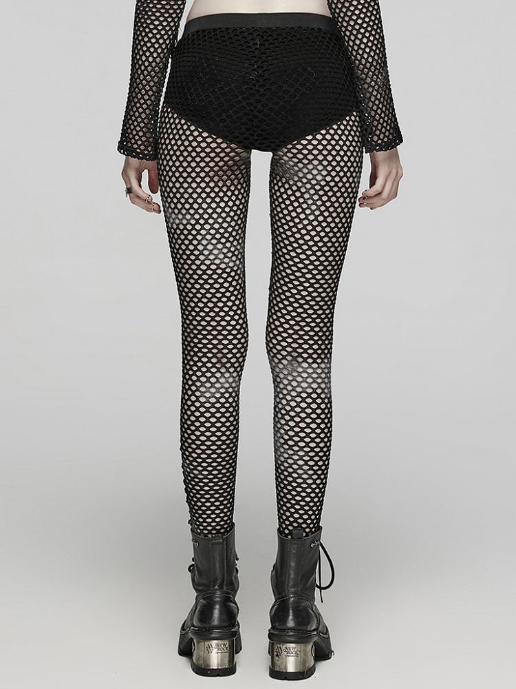 Black Punk Tie-dyed Mesh Leggings