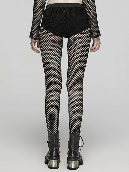 Black Punk Tie-dyed Mesh Leggings