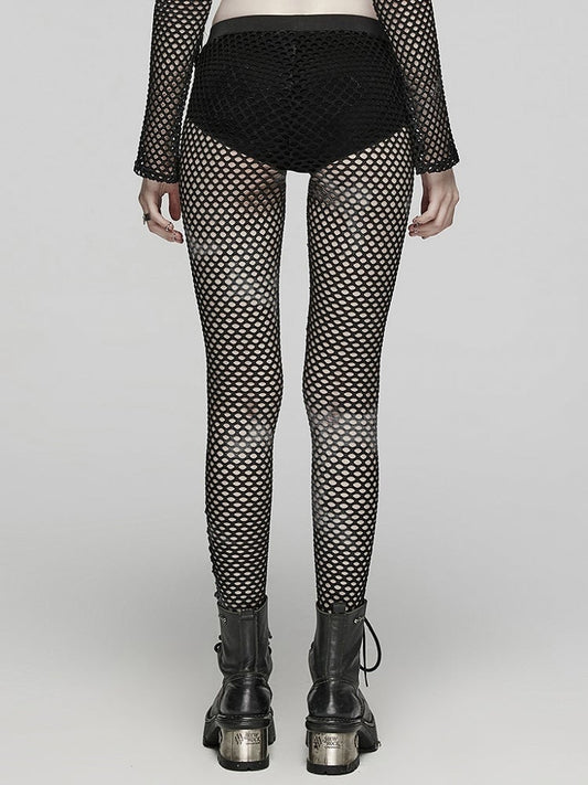 Black Punk Tie-dyed Mesh Leggings