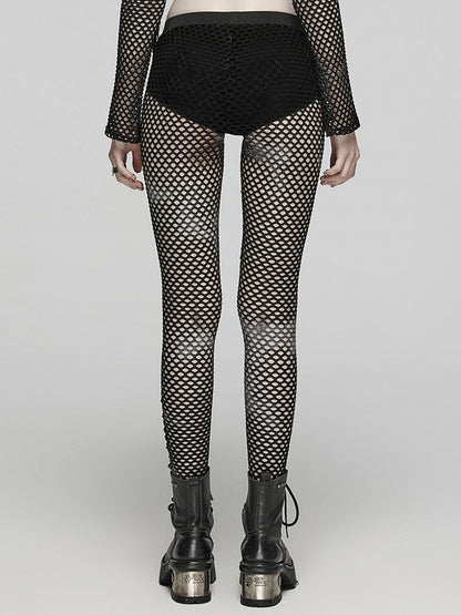 Black Punk Tie-dyed Mesh Leggings