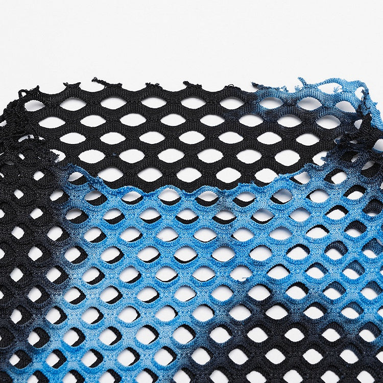 Black and Blue Punk Tie-dyed Mesh Short Sleeve T-shirt