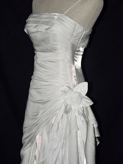 White Vintage Floral Wedding Dress Asymmetrical Hem Prom Gown