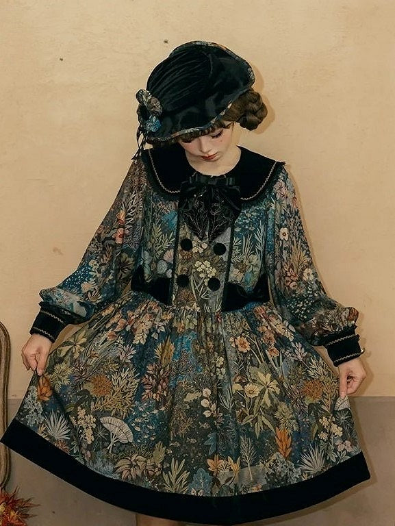 Black Lolita Hat with Colorful Flower Accent