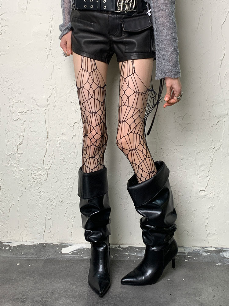 Black Hollow-out Suspender Tights