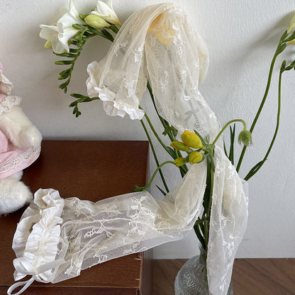 White/Black/Beige Rosette Lace Over-Knee Stockings