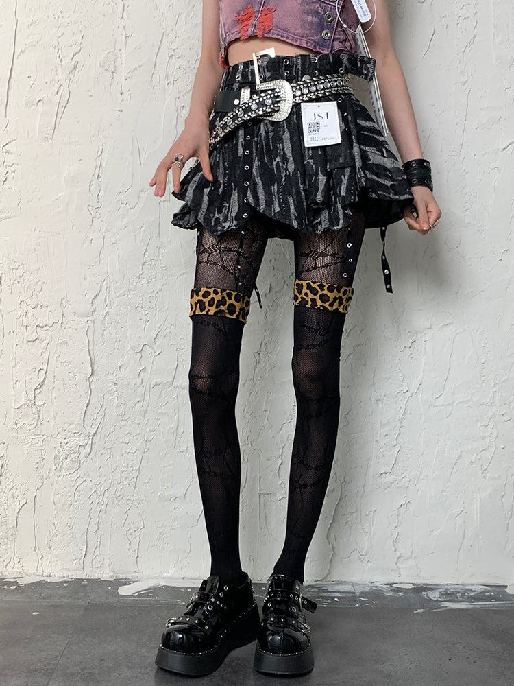 Black Y2K Leopard Pattern Cuffs Overknee Stockings