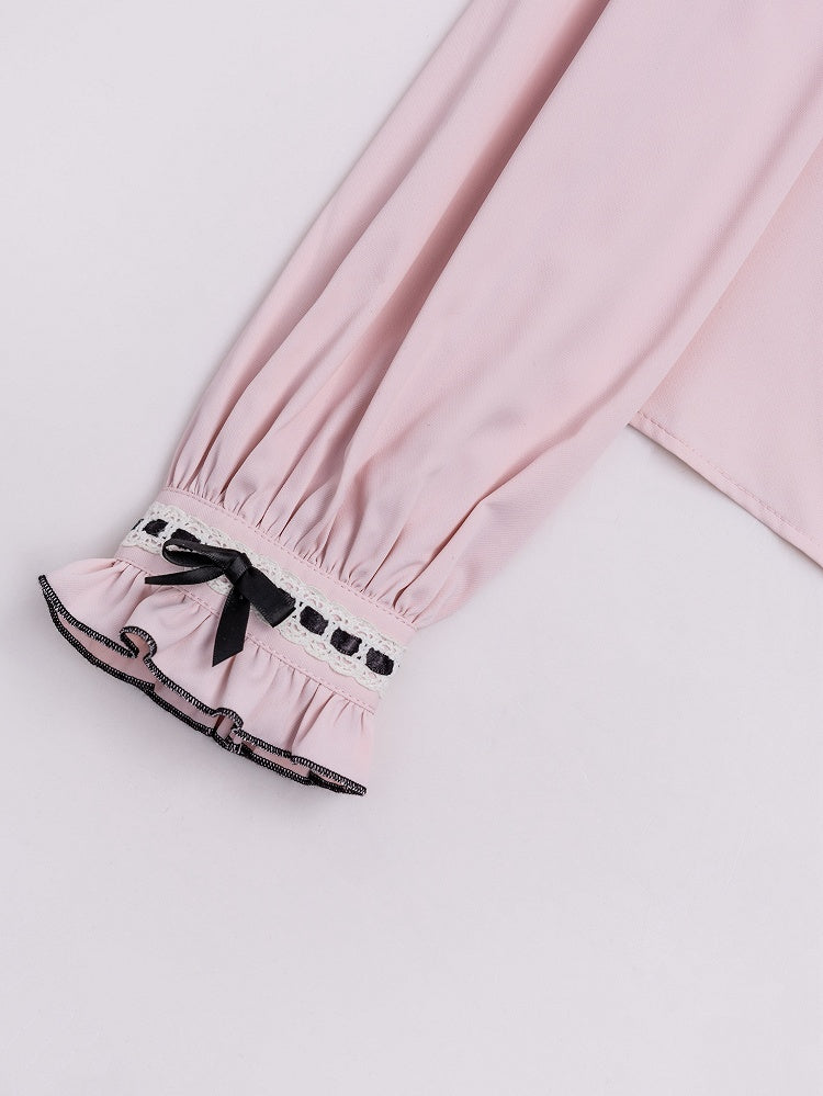 Open Shoulders and Illusion Neckline Jirai Kei Long Sleeves Pink Blouse