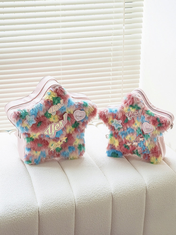 Pink Star and Sweetheart Applique Star-shaped Plush Bag Small/Big Size