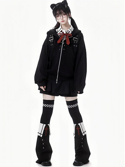 Black Cross Studs Decorated Leg Warmers