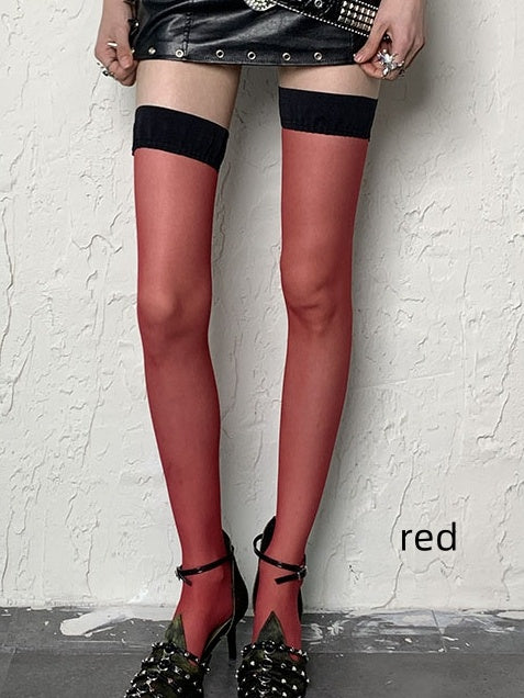 Punk White/Black/Red Y2K Semi-sheer Overknee Stockings