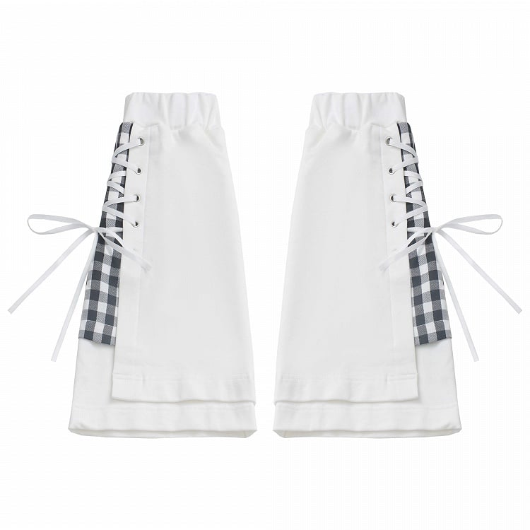 White Plaid Pattern Lace-up Details Leg Warmers