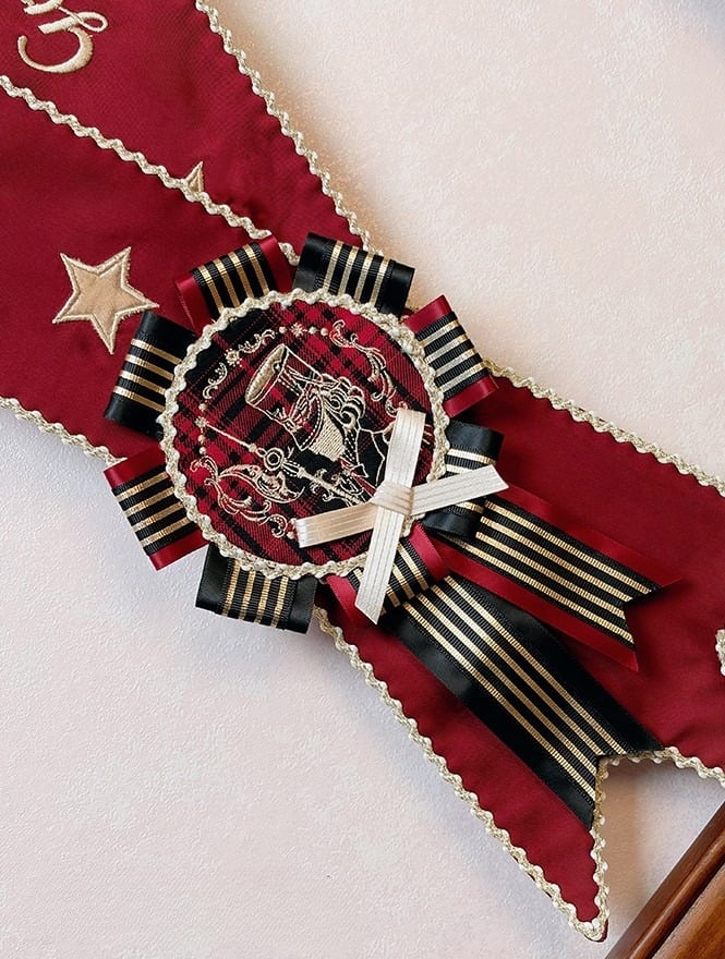 Red Embroidered Lolita Sash with Flower Disc