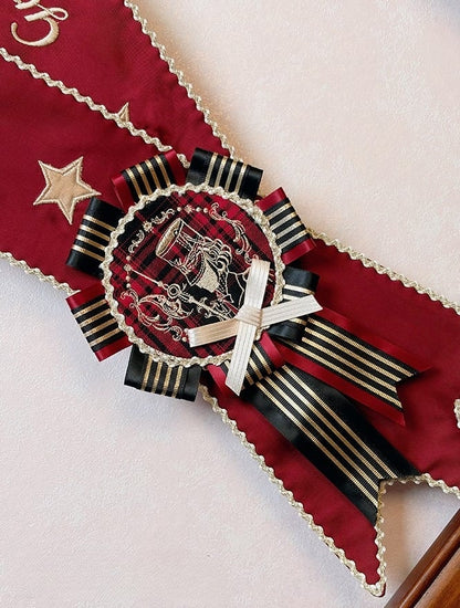 Red Embroidered Lolita Sash with Flower Disc