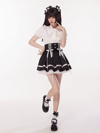 Black High Waist Jirai Kei Landmine Style Skirt