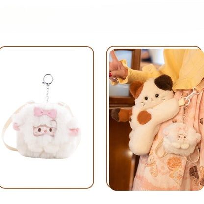 White Cute Kitty Heart Plush Backpack/Crossbody Bag + 3 Options Keychian Small/Middle/Large Size