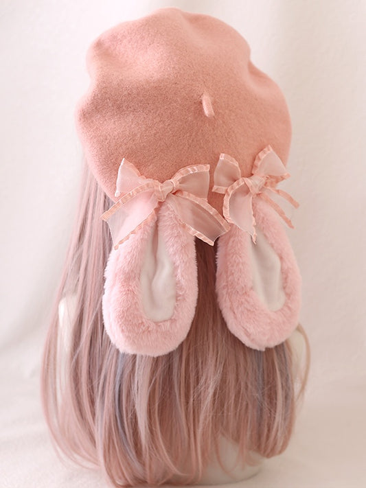2 Options of Cute Lolita Plush Droopy-Eared Bunny Berets