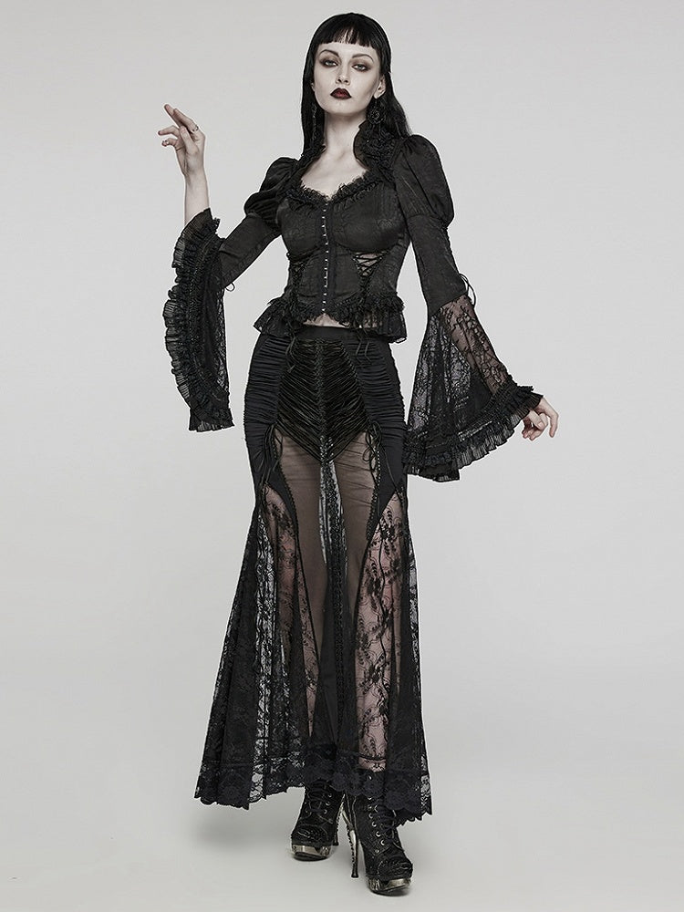Black Goth Sexy Wrapped Hip Long Skirt
