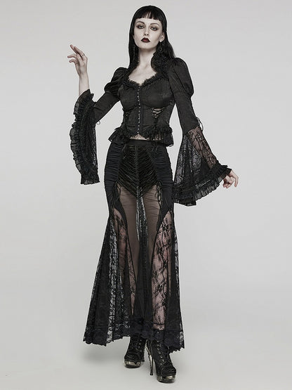 Black Goth Sexy Wrapped Hip Long Skirt