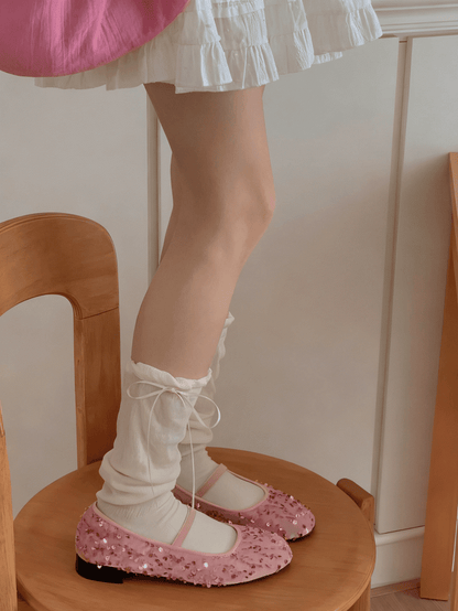 6 Color Options Bowknot Details Calf Socks