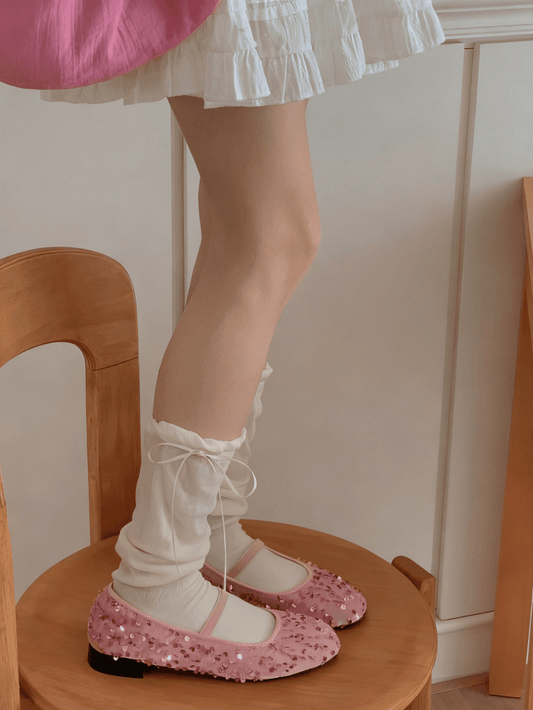 6 Color Options Bowknot Details Calf Socks