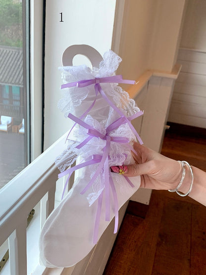 Purple/Black/Pink/White/Green/Lace Bowknot Socks