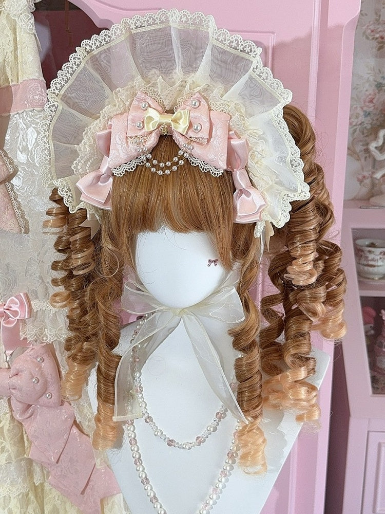 3 Color Options Lace Trim Bonnet + Beaded Charm Bowknot Brooch + Dual Bowknot Brooch Set