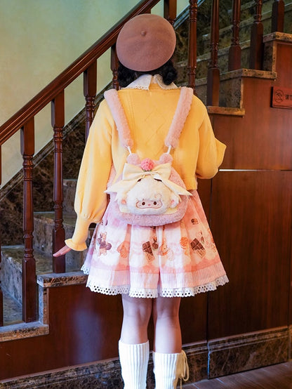 Bowknot Decorated Pink Plush Lamb Backpack