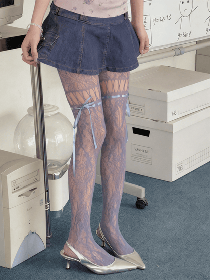 6 Color Options Y2K Cut-out Design Ribbon Bow Tights