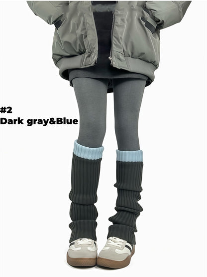 5 Colors Contrast Trim Knitted Leg Warmers