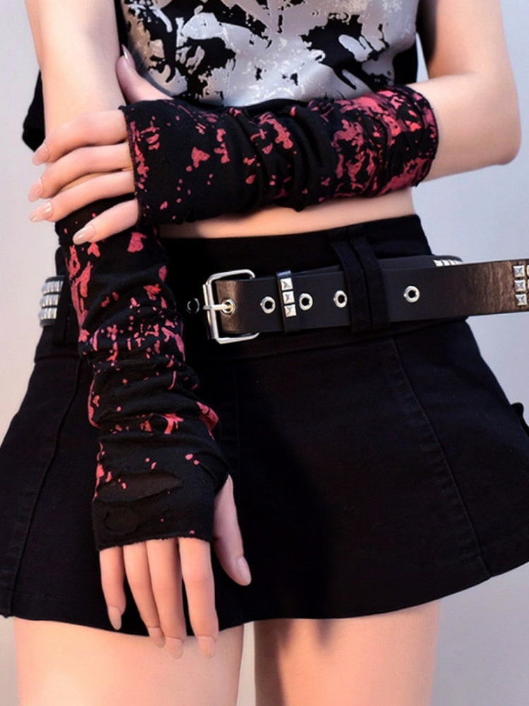 Distressed Holes Black and Red Wasteland Punk Sleeves