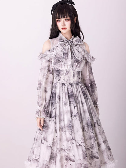 Jirai Kei Dress Work-Ready Elegant Floral Print Dress