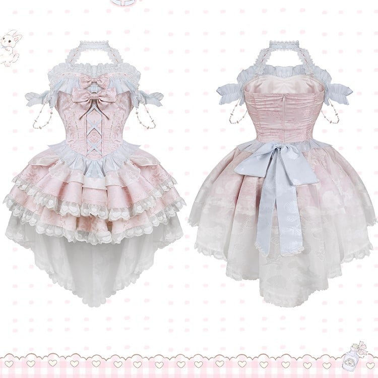 Enchanted Pink Jacquard Dress Tiered Skirt with Beaded Details