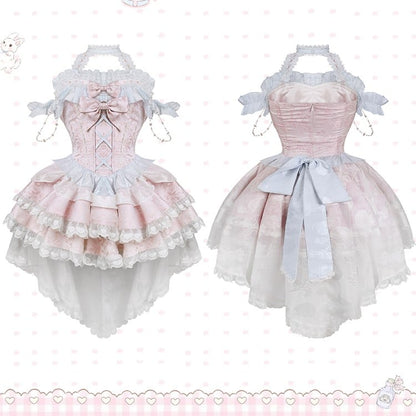 Enchanted Pink Jacquard Dress Tiered Skirt with Beaded Details