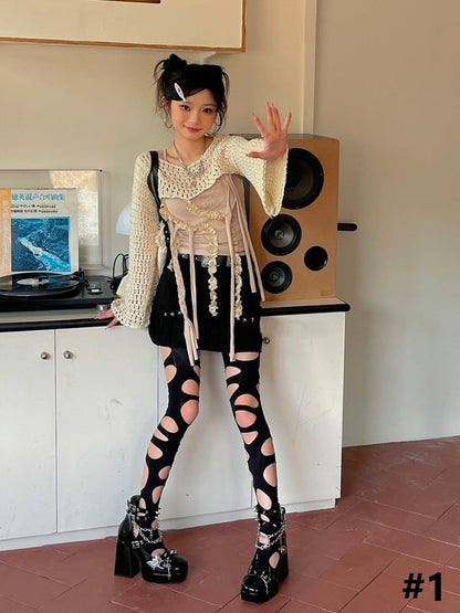 2 Cut-out Design Options Black Tights