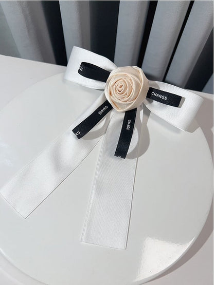 Black/White Letter Print Floral Design Bow Tie