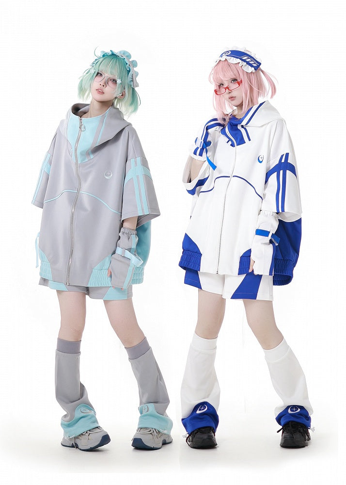 Moon and Star Embroidery Green & Gray Leg Warmers