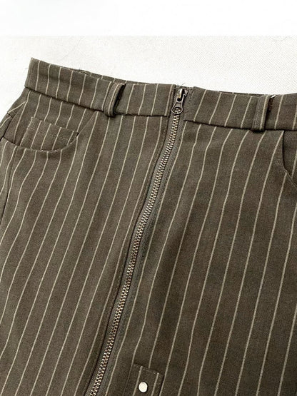 Army Green Millard Fashion Striped Pattern Contrast Lace Patches Cascading Ruffle Accents Skirt