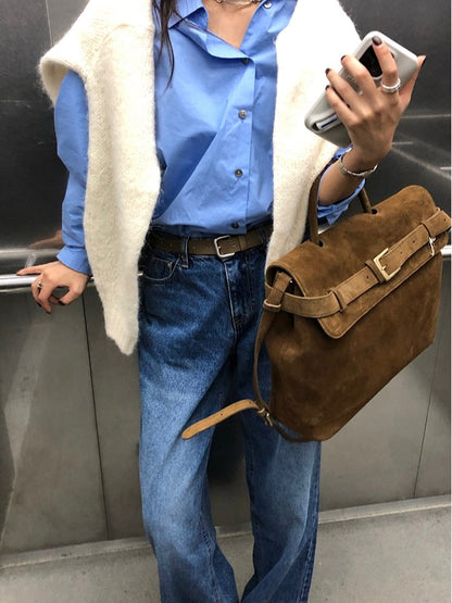 Elegant Vintage Brown Bag With Buckle Closure