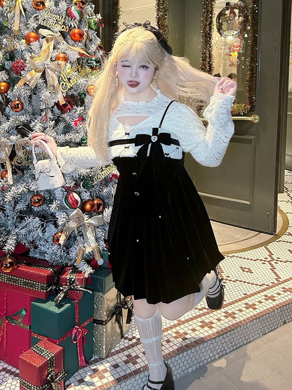 Plus Size Bead Details Black Bubble Skirt Slip Dress