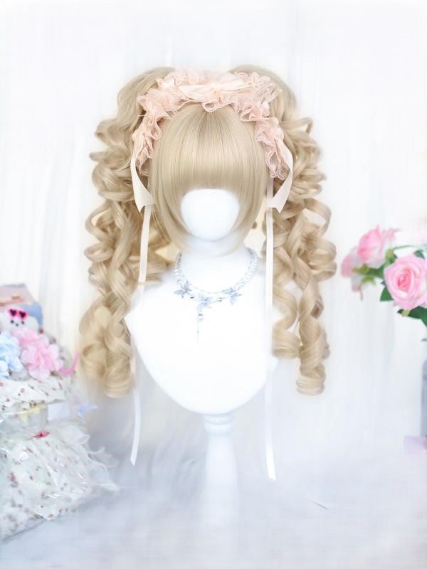 Blonde Bob Cut 30CM Wig With Double Curly Ponytails