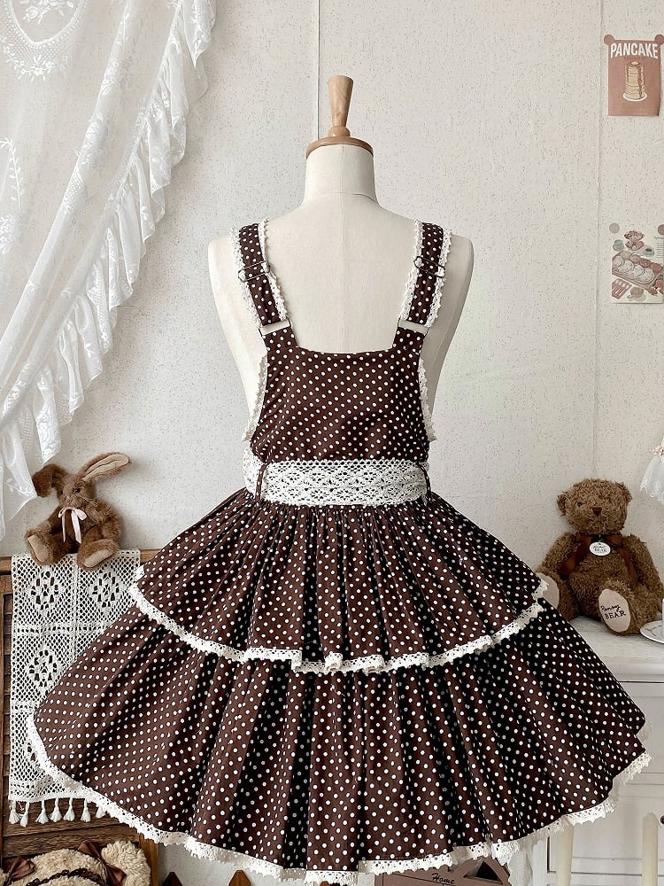 Chocolate Brown Polka-dot Pattern Old School Lolita Overall Dress