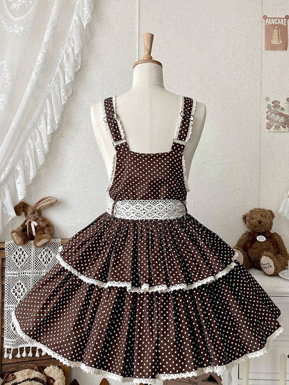 Chocolate Brown Polka-dot Pattern Old School Lolita Overall Dress