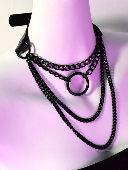 Black Cyberpunk Buckle Necklace + Silver Necklace